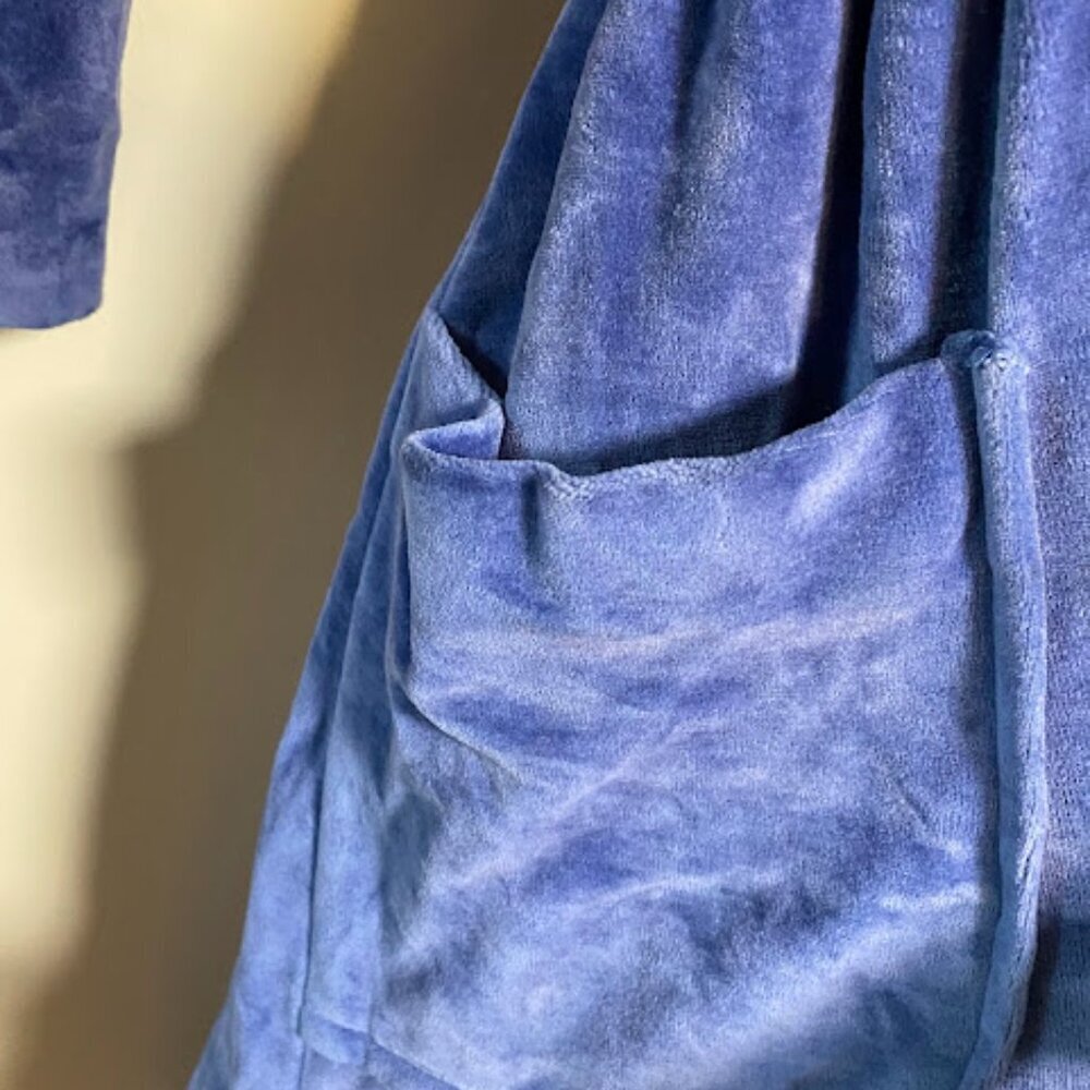Vintage Velour Smocked Waist Royal Blue Maxi Robe - Size M - Picture 7 of 12